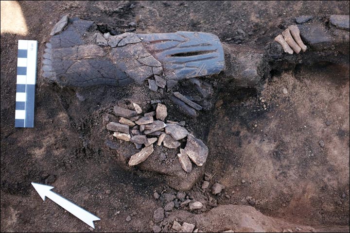 В Новосибирске на раскопках найдена 5000-летняя фигурка человека в перьевом головном уборе 1